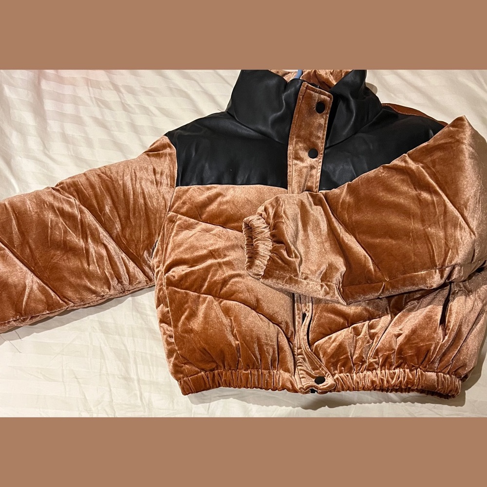 gold/black leather and velvet puffer